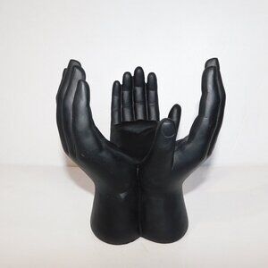Urban Barn 3 Hands attached 7.5" Black Resin statue Bowl Orb Trinket Holder